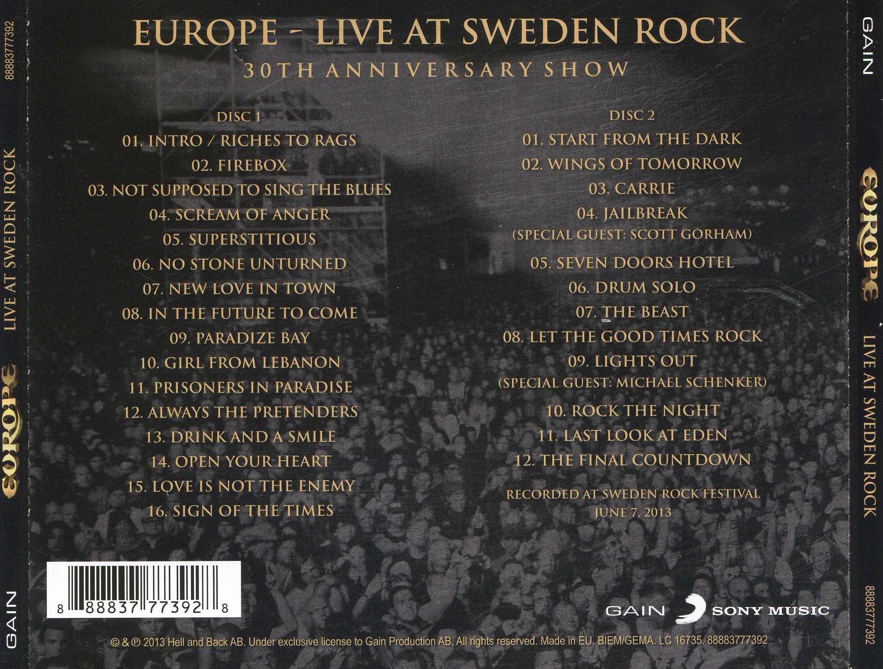 Europe  Live at Sweden Rock; 30th Anniversary : Back